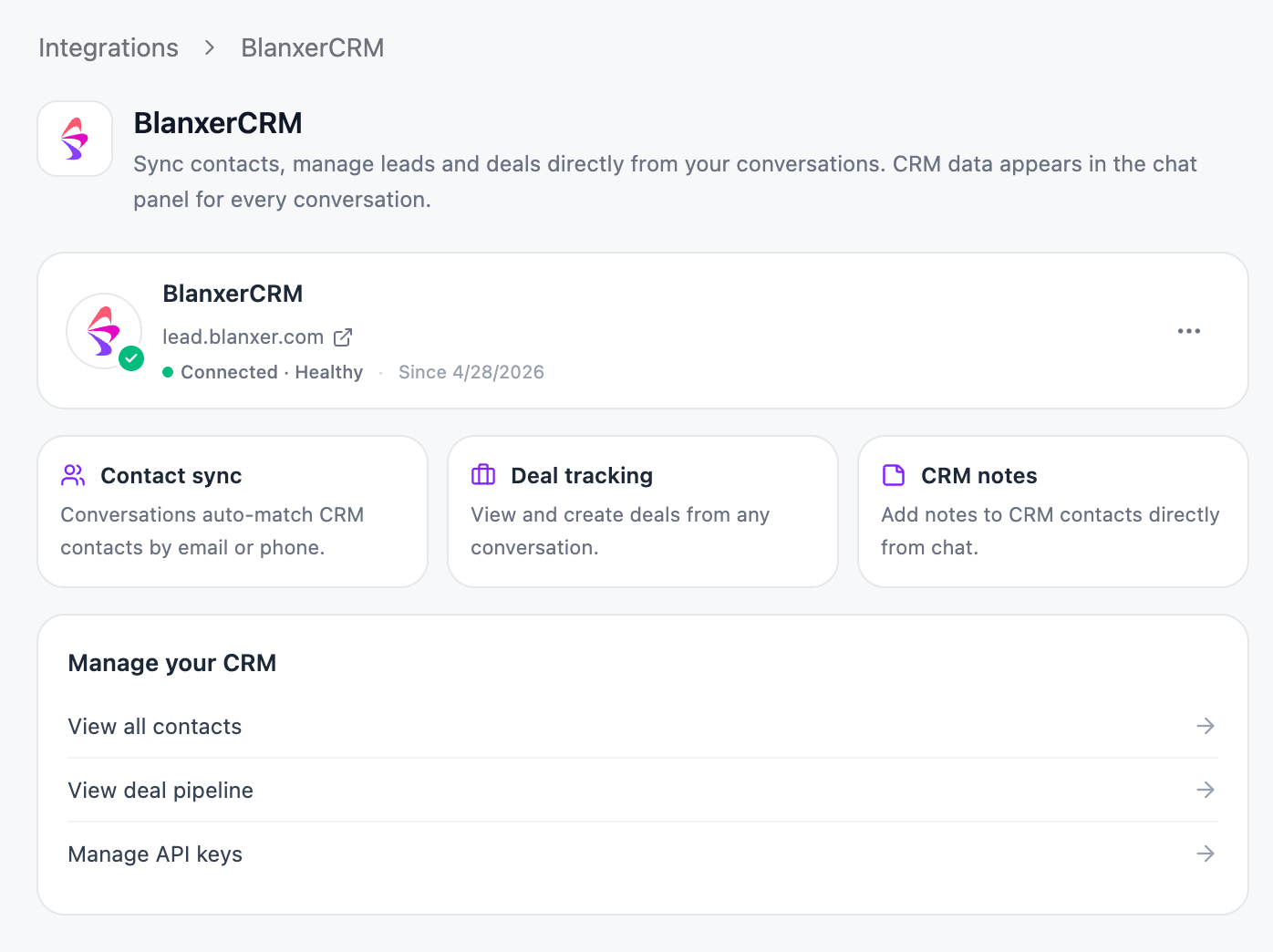 Sambad Integrations — BlanxerCRM connection